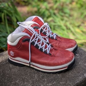 Timberland Red White Black Euro Dub Boots Women's Size 8